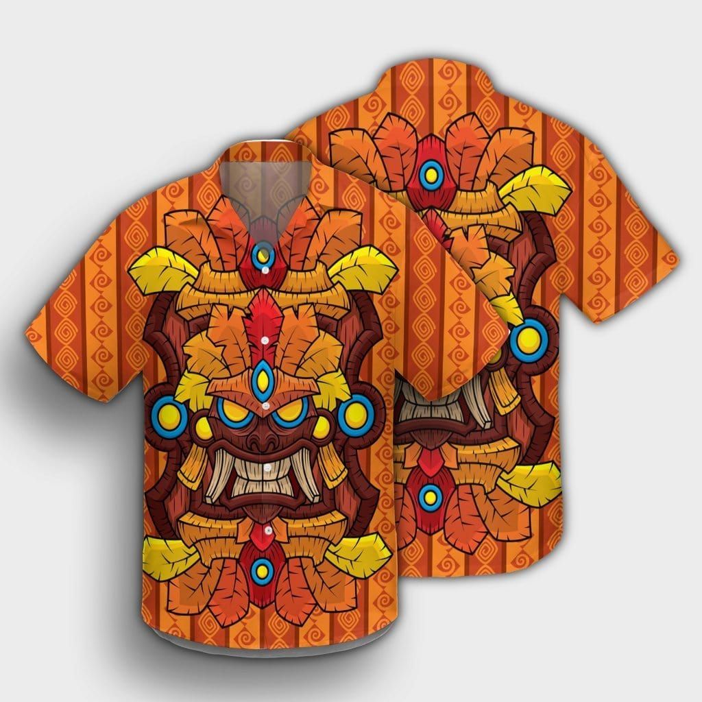 Felacia [Hawaii Shirt] Cool Tiki Orange Unisex Hawaiian Aloha Shirts-ZX1144